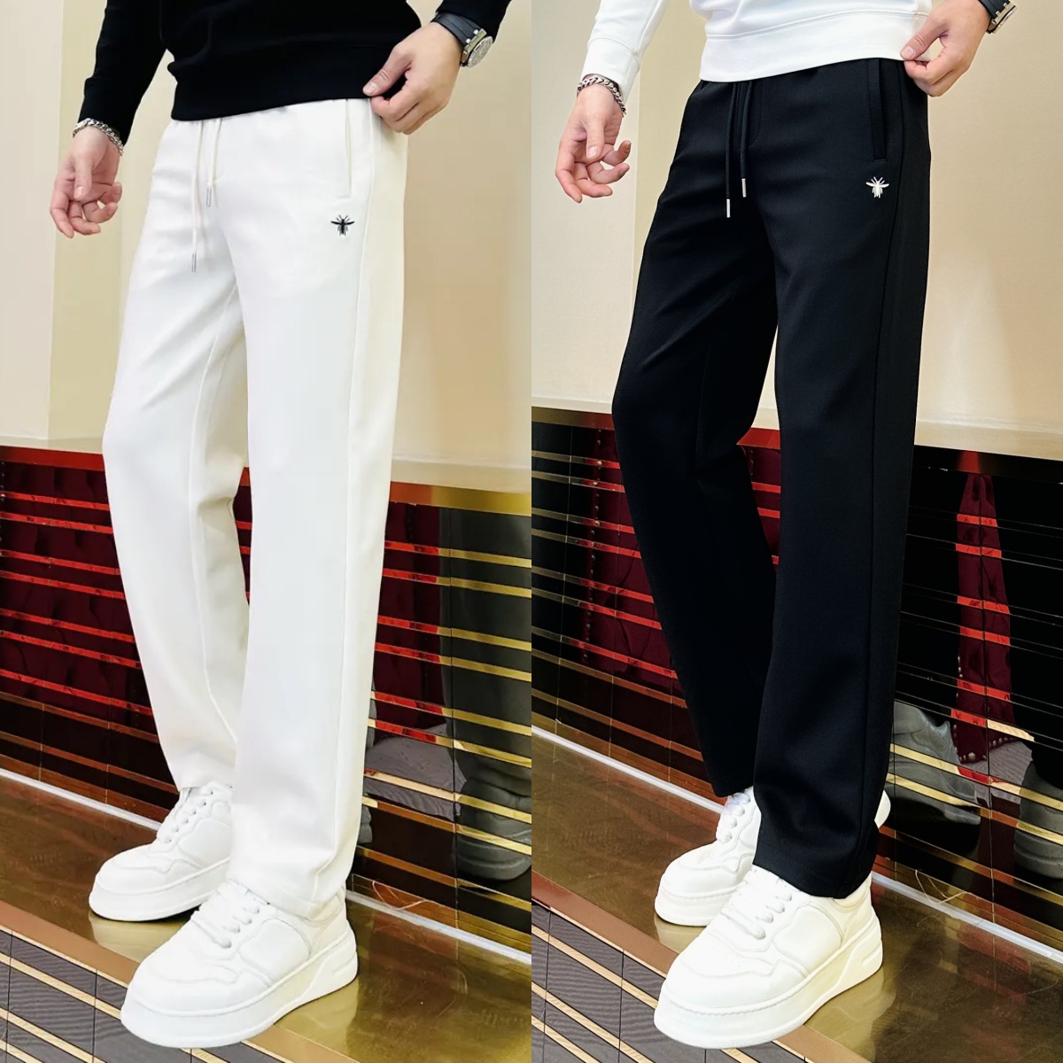 高品质爆款休闲裤2025男士春季垂感潮流时尚百搭弹力直筒织带修身