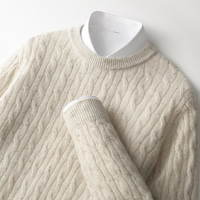 时尚大男孩~秋冬款90支100%羊毛七针加厚圆领麻花休闲时尚羊毛衫S