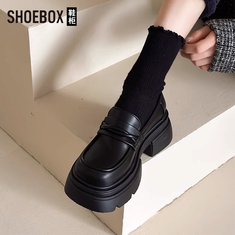 达芙妮旗下鞋柜厚底黑色乐福鞋女2025新款冬季英伦风小皮鞋单鞋女