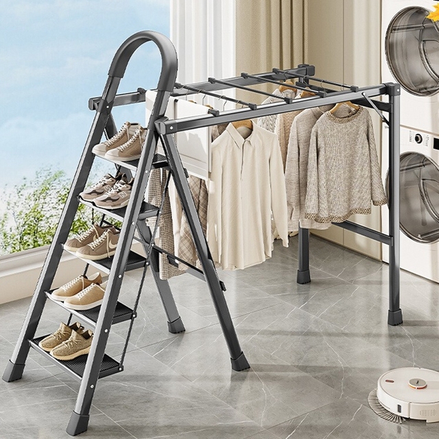 梯子家用多功能折叠梯晾晒衣架伸缩两用爬梯落地加厚加粗工程登高