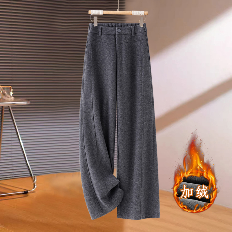 拉夏贝尔高腰休闲舒适阔腿裤女秋冬2025新款宽松高级感加绒拖地裤