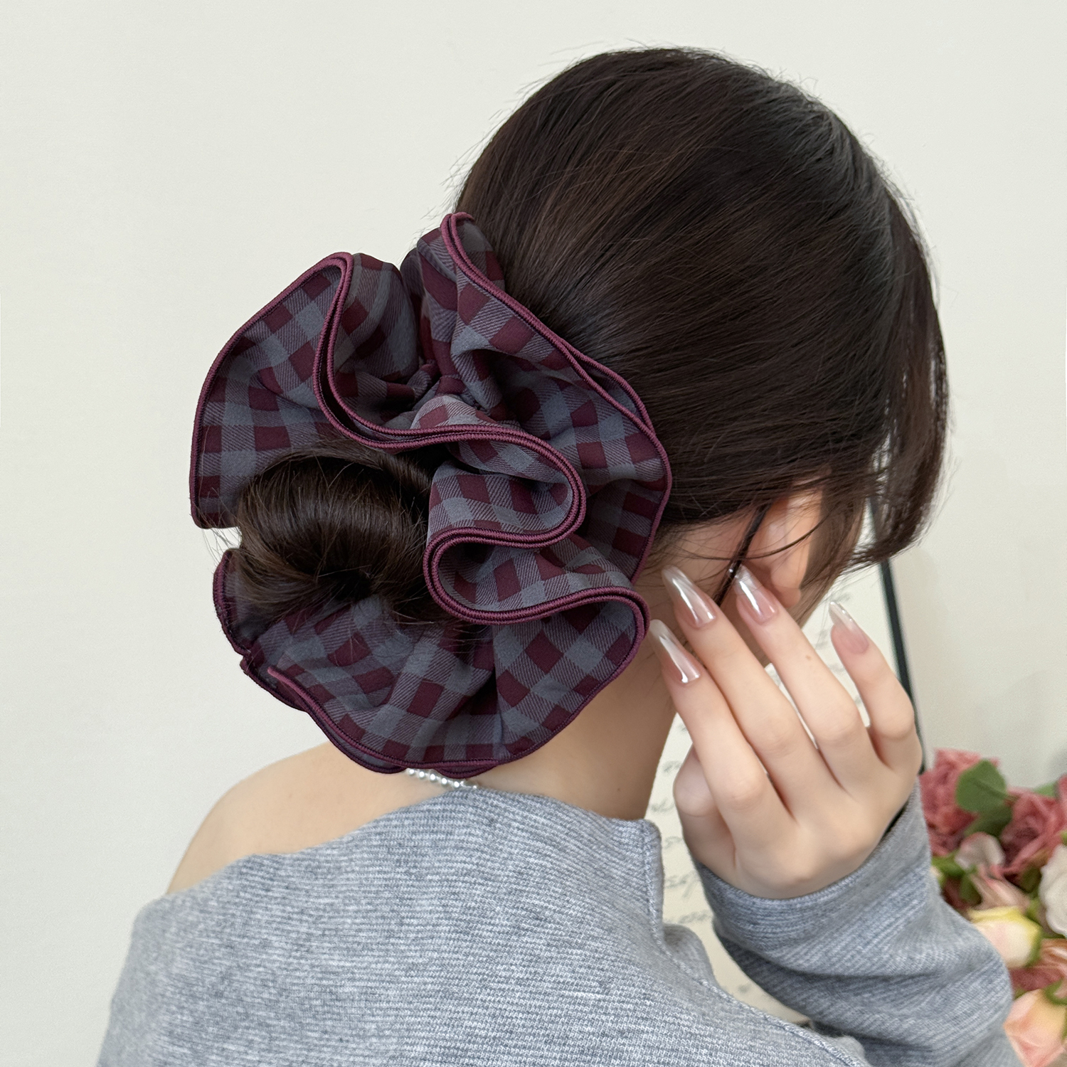 赵露思同款紫色大肠发圈新款高端缎面四层头花韩系简约扎马尾发绳