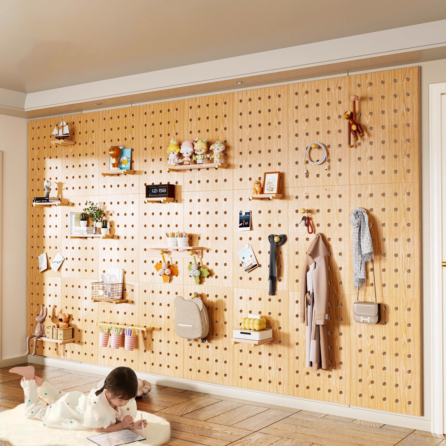 木质洞洞板置物架造型墙入户玄关可定制展示架门后墙面挂衣架