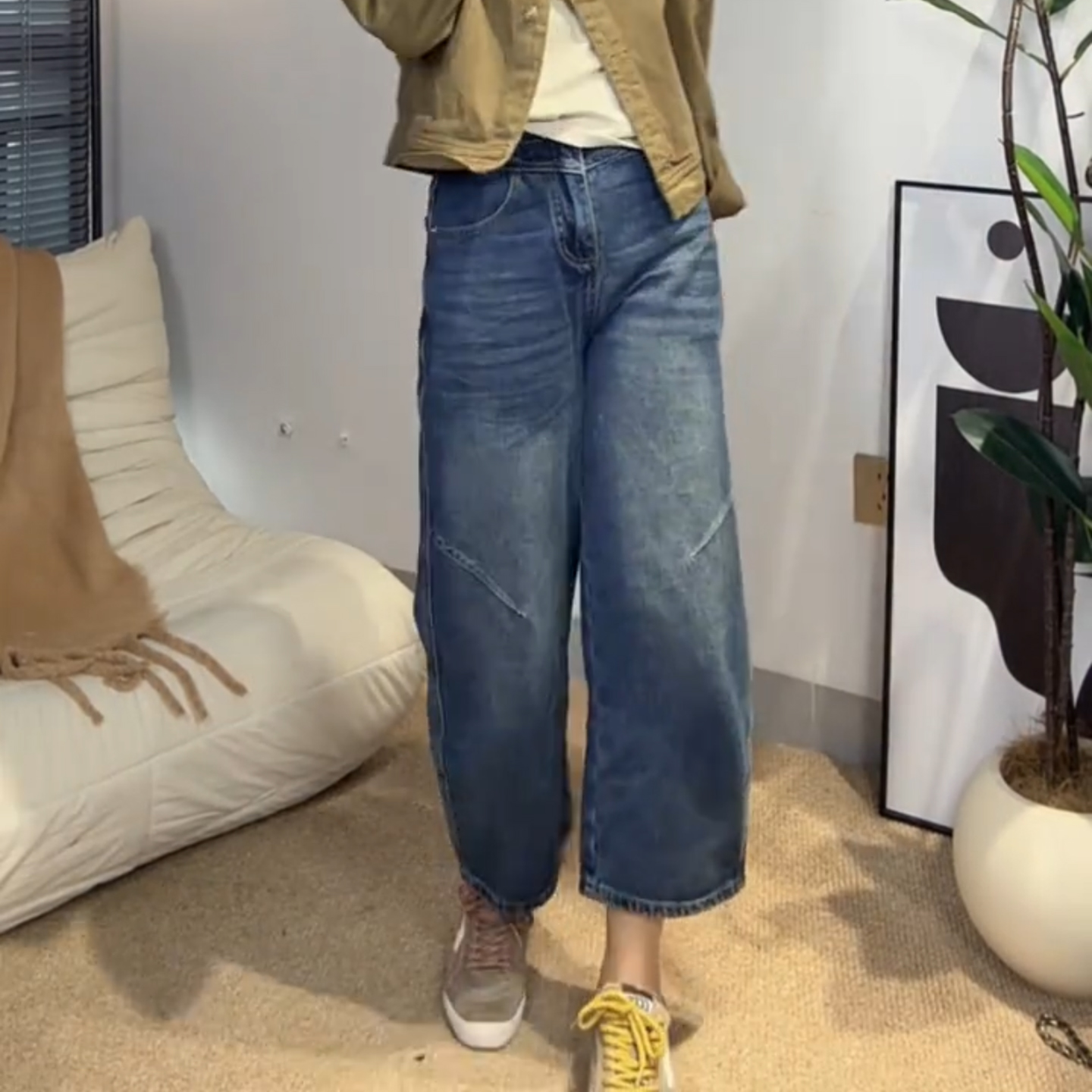 直筒牛仔裤女窄版阔腿裤秋季2025新款小个子哈伦裤高腰显瘦九分裤