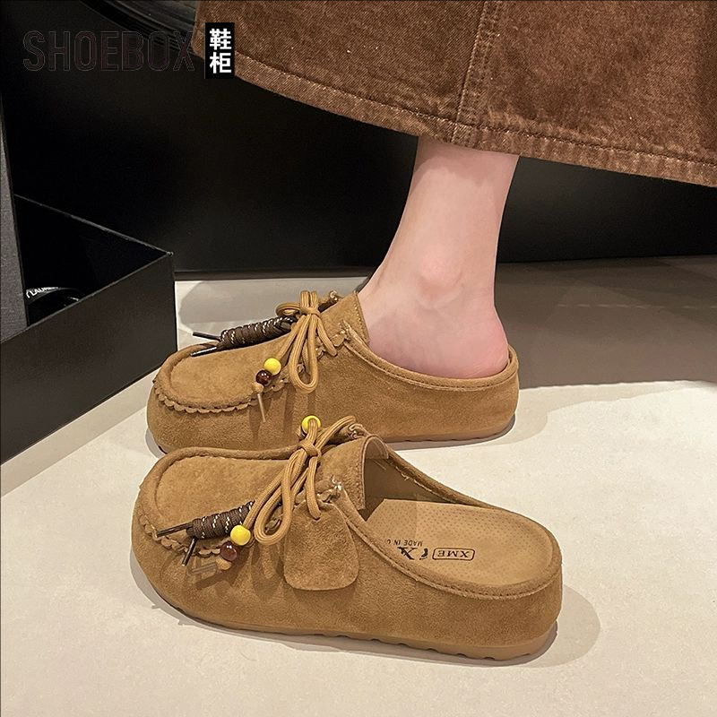 SHOEBOX鞋柜复古袋鼠鞋女秋季2025新款孕妇包头半拖内增高勃肯鞋