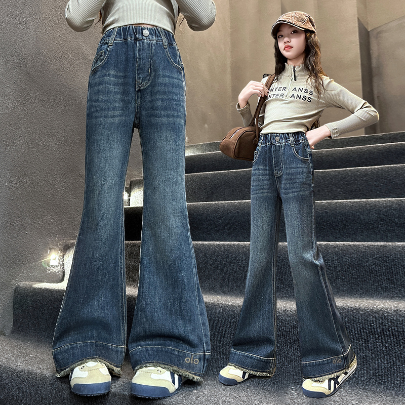 女童牛仔裤春秋新款洋气儿童裤子中大童秋季弹力修身显瘦喇叭裤潮