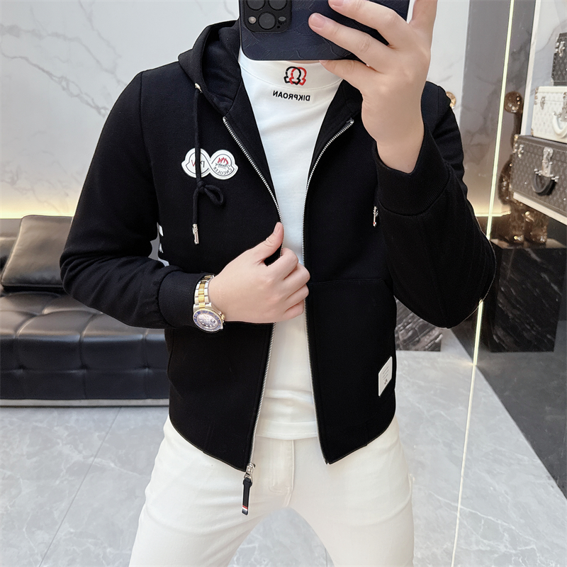 男士夹克加厚秋冬新款欧货时尚简约休闲连帽徽章百搭修身外套910