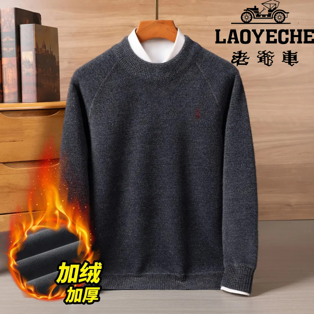 老爷车男士针织衫半高领加绒加厚冬季毛衣大码长袖休闲宽松保暖圆