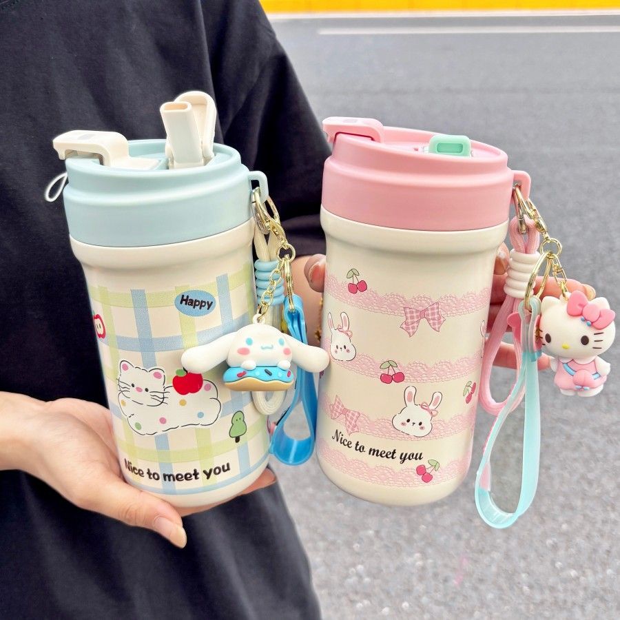 水杯保温杯女生高颜值2025新款咖啡杯便携双饮带吸管茶仓316杯子