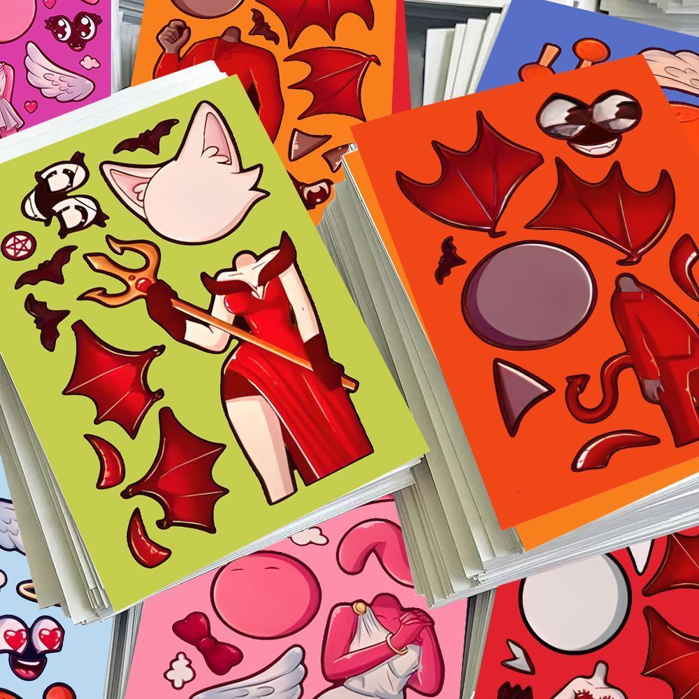 节奏盒子爆款天使恶鬼换面换装贴纸免裁剪益智安静趣味手工贴纸