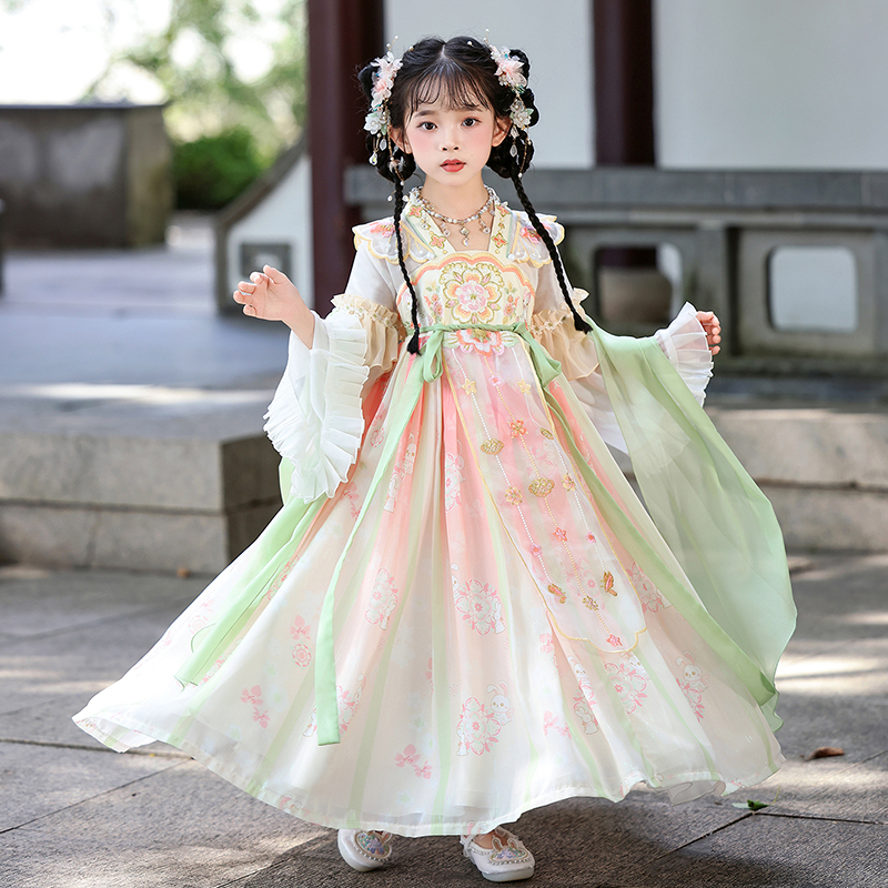 99571女童古风襦裙飘逸春秋长袖汉服中国风仙气精致软糯连衣裙子