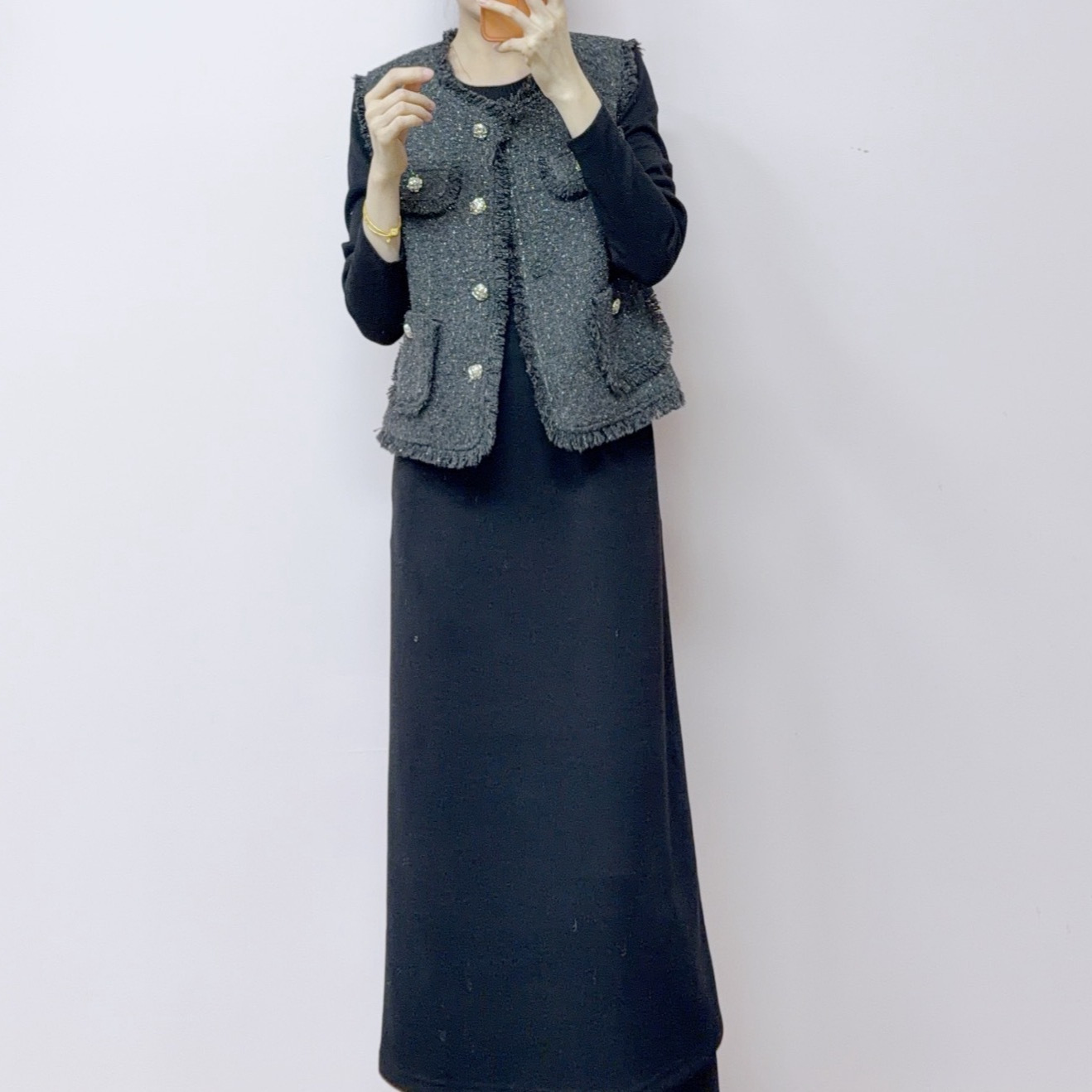 685气质流苏香风马甲+长袖连衣裙两件件套套裙T685/GP