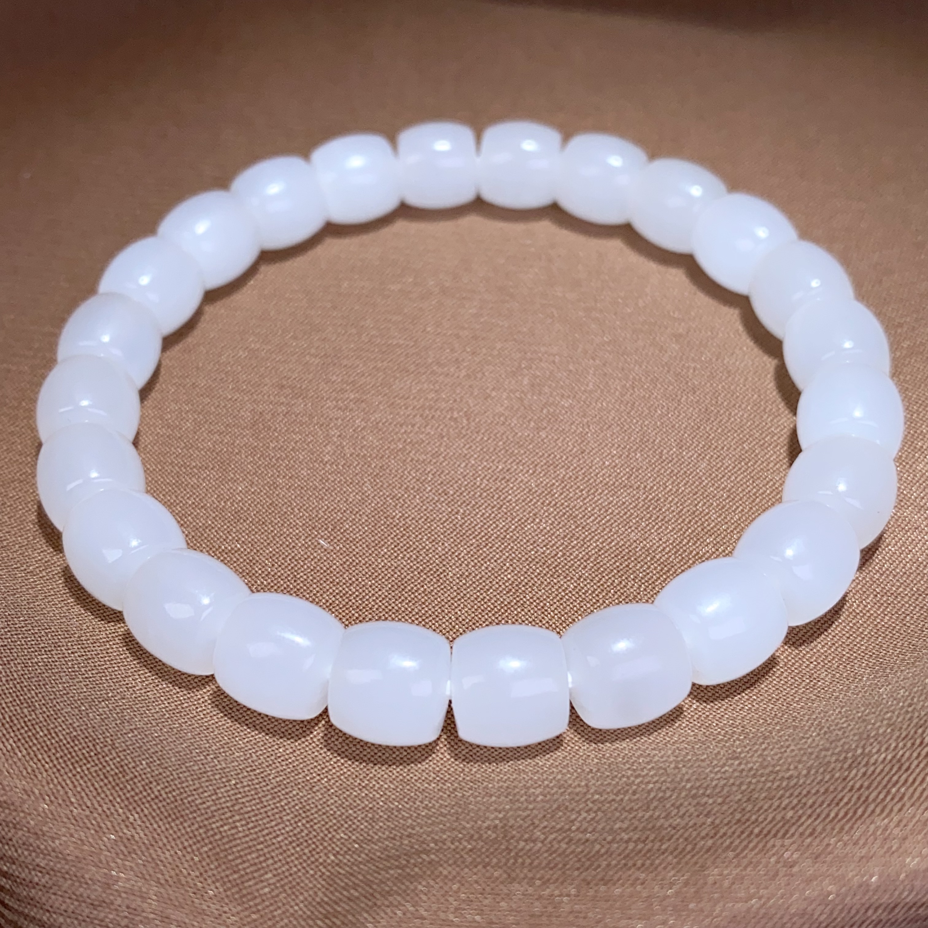 天然和田玉精品白玉羊脂白级直切老型手链约7*8mm素单圈手串@0022