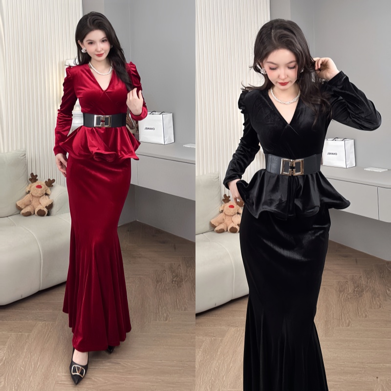 气质优雅女神鱼尾套装配腰带（三件套）YF4679