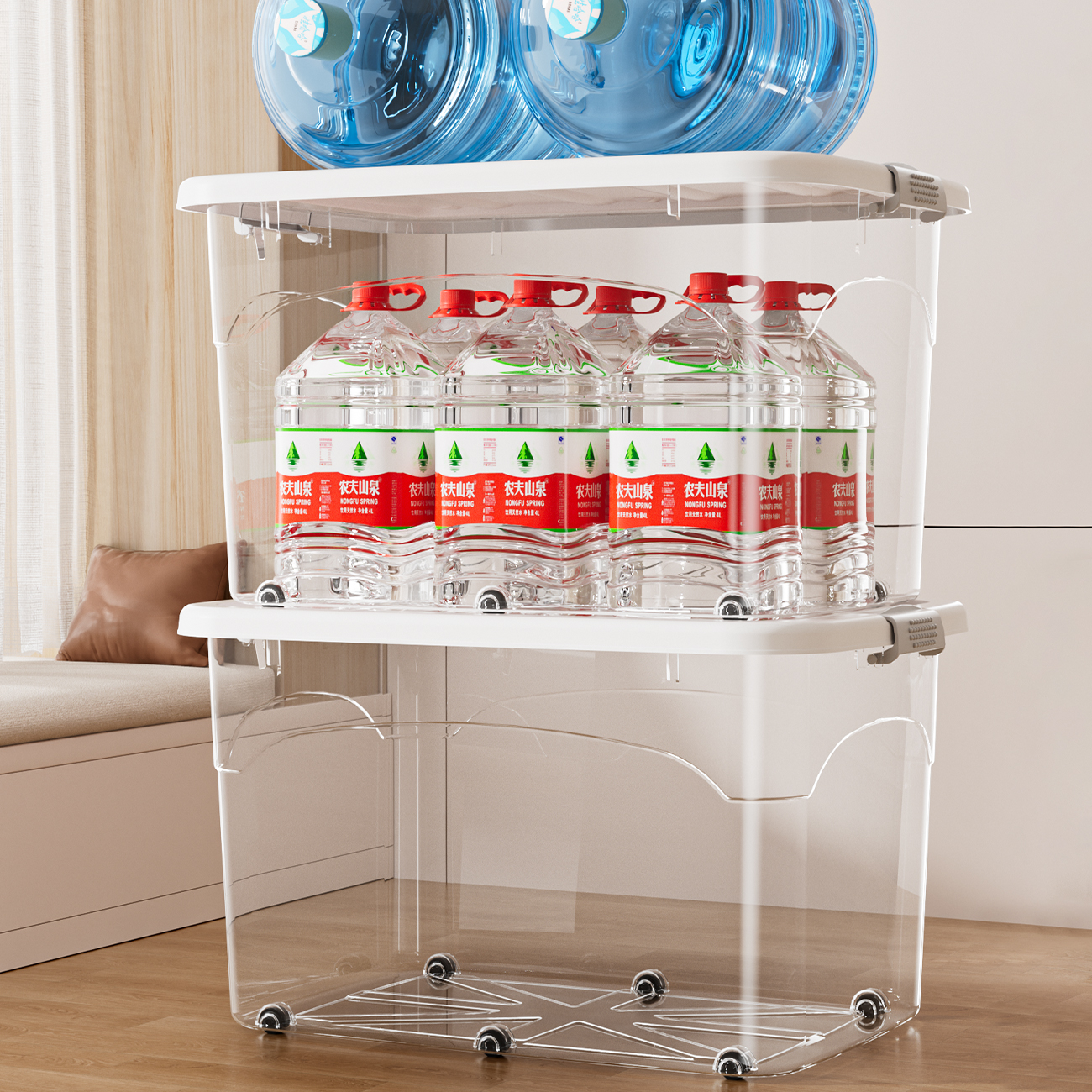 加厚透明收纳箱家用衣服衣物整理箱玩具储物箱大容量塑料箱子带轮