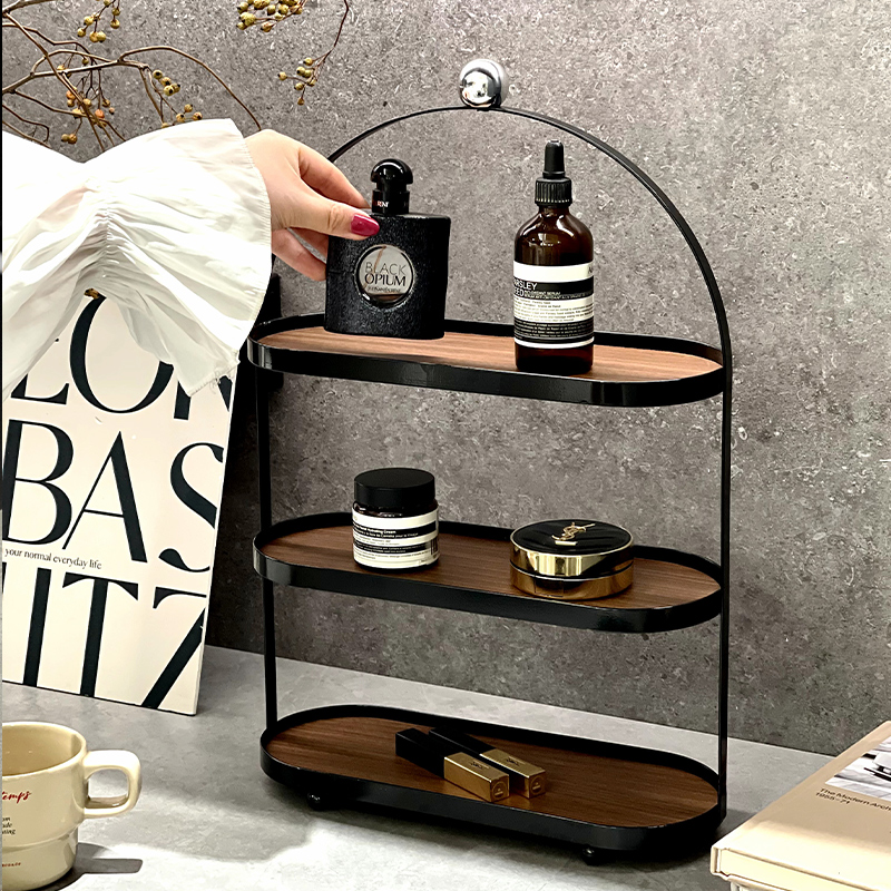 中古风多层收纳架展示架家用桌面杯架化妆品香水整理胡桃纹置物架