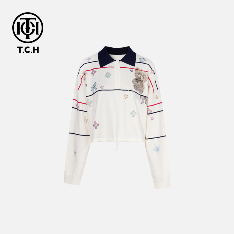 TCH私服秋款烫钻新时尚淑女百搭新潮流针织衫T75C09E5026轻奢tch