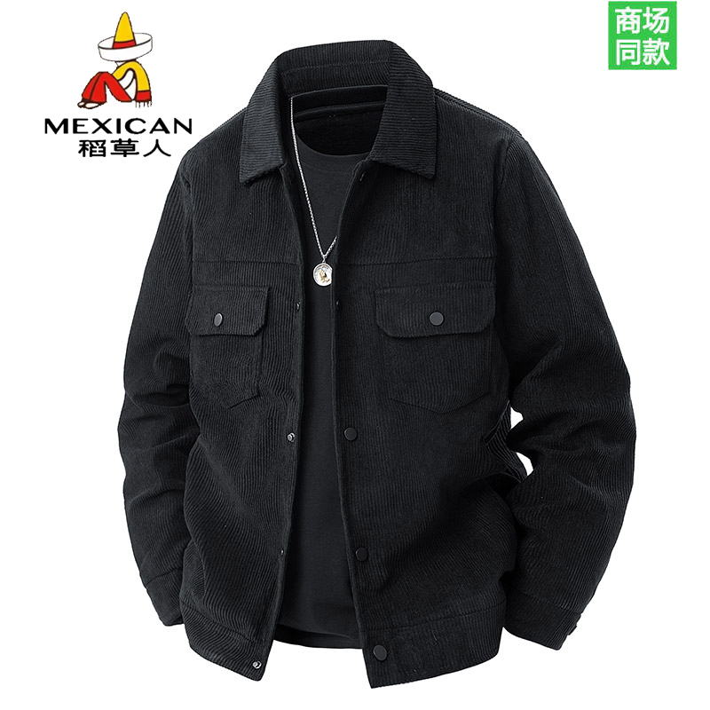 稻草人春秋新款男士灯芯绒休闲夹克外套高档翻领百搭外衣大码男装