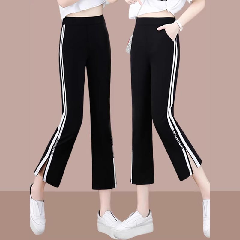 高腰长裤简约百搭休闲裤时髦设计感2026年夏新款女微喇裤显瘦条纹