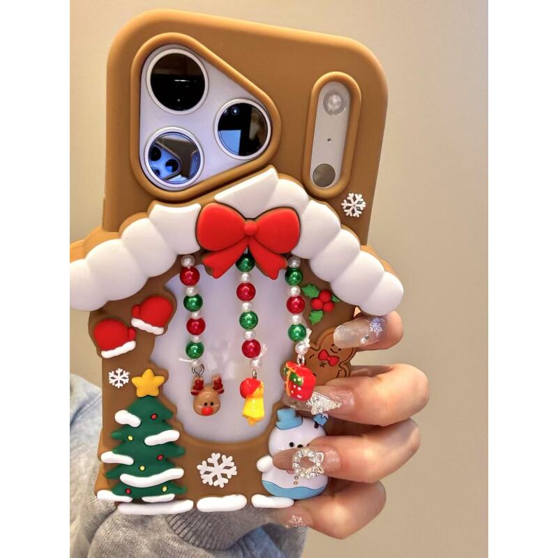 童趣可爱镂空圣诞小屋雪人猫咪适用于iphone17promax苹果16手机壳