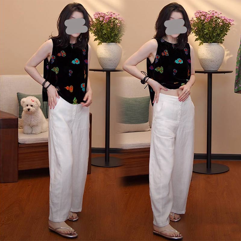 2025夏季新款韩版圆领无袖T恤配纯色休闲裤两件套女小众时尚套装