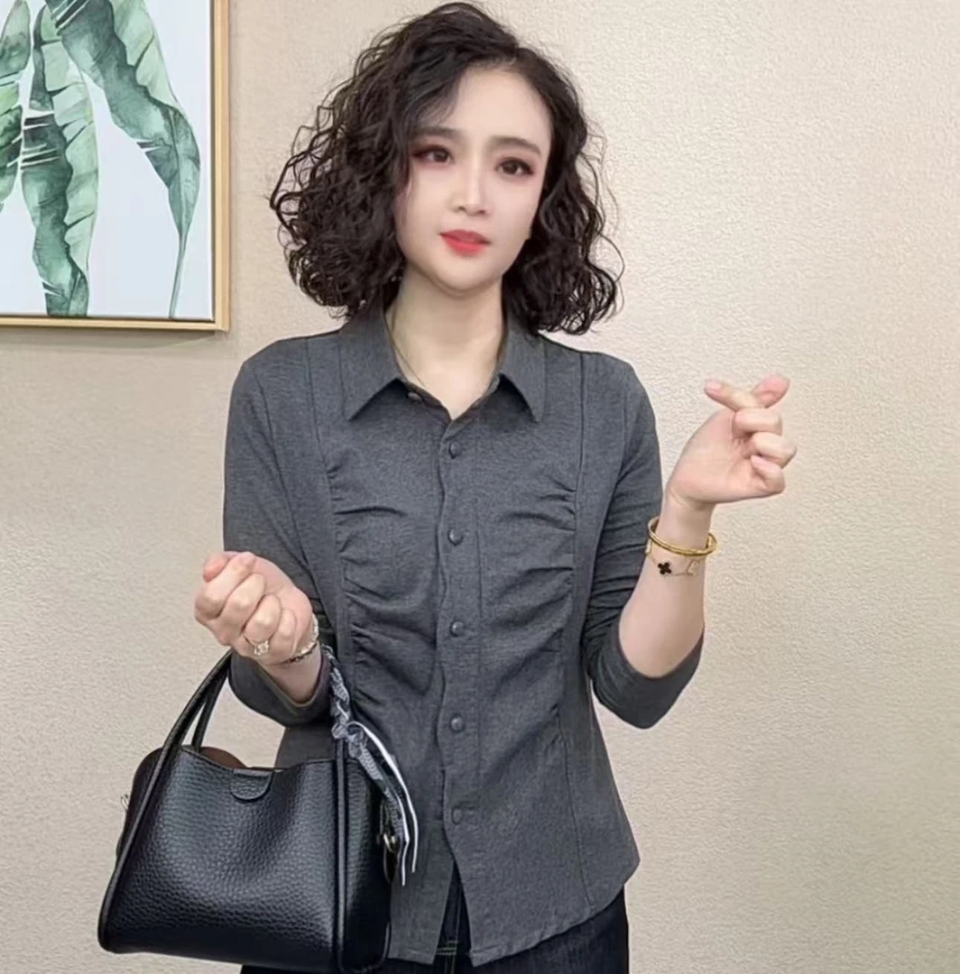 2025新款时尚洋气百搭减龄长袖女秋季纯色女款POLO衫