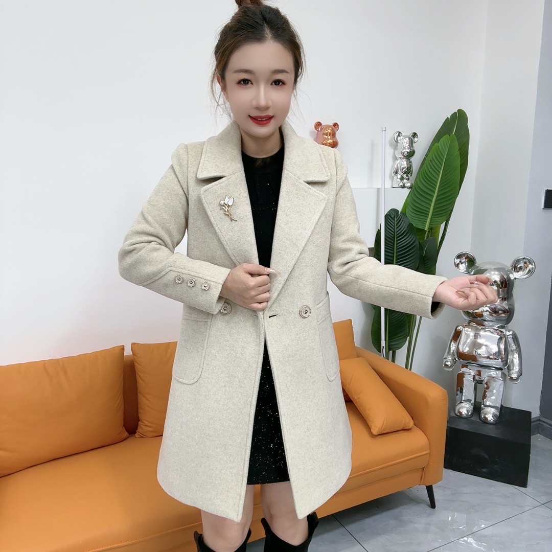 加棉加厚2025秋冬新款女韩版显瘦中长款羊毛大衣女毛呢外套8808-1