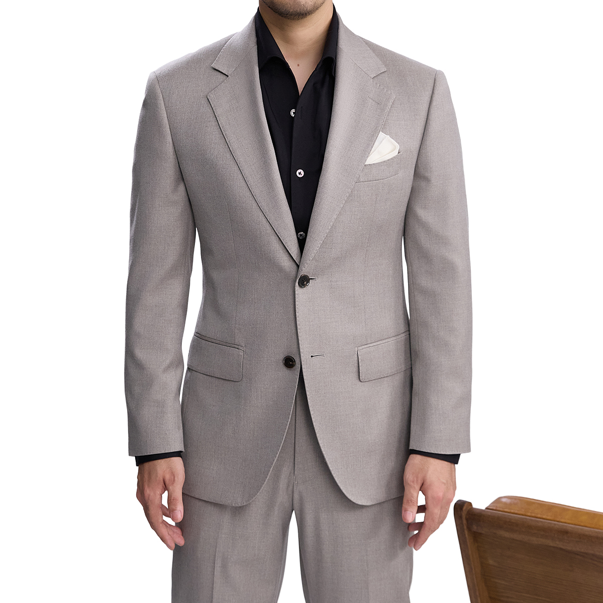谷巢男士单排扣高定平驳领正装商务休闲秋季修身职业燕麦西服套装
