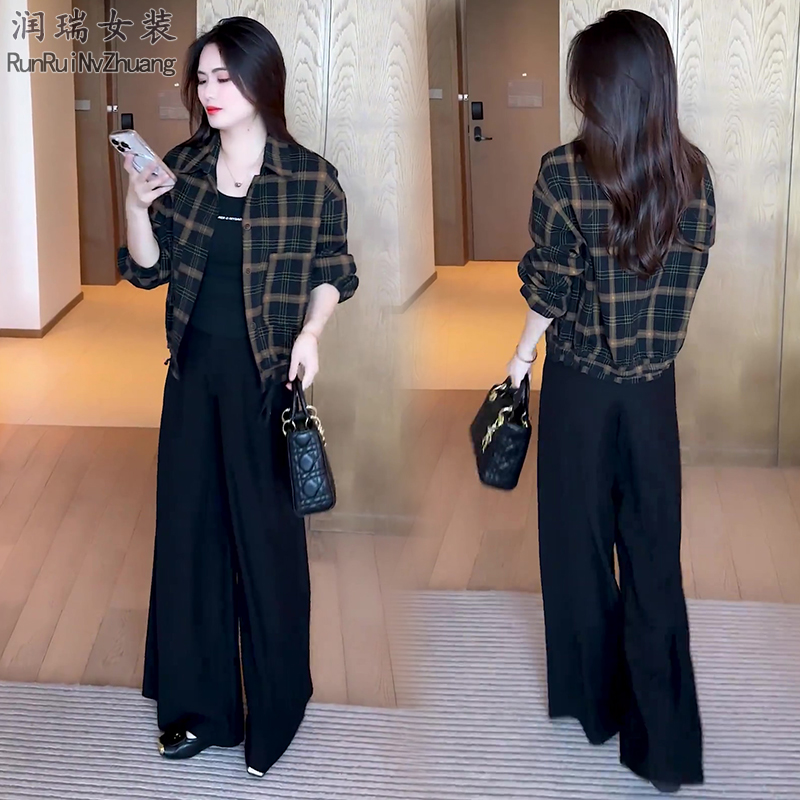 休闲风早秋秋季时尚套装复古港风轻职风条纹气质夏季2025两件套潮