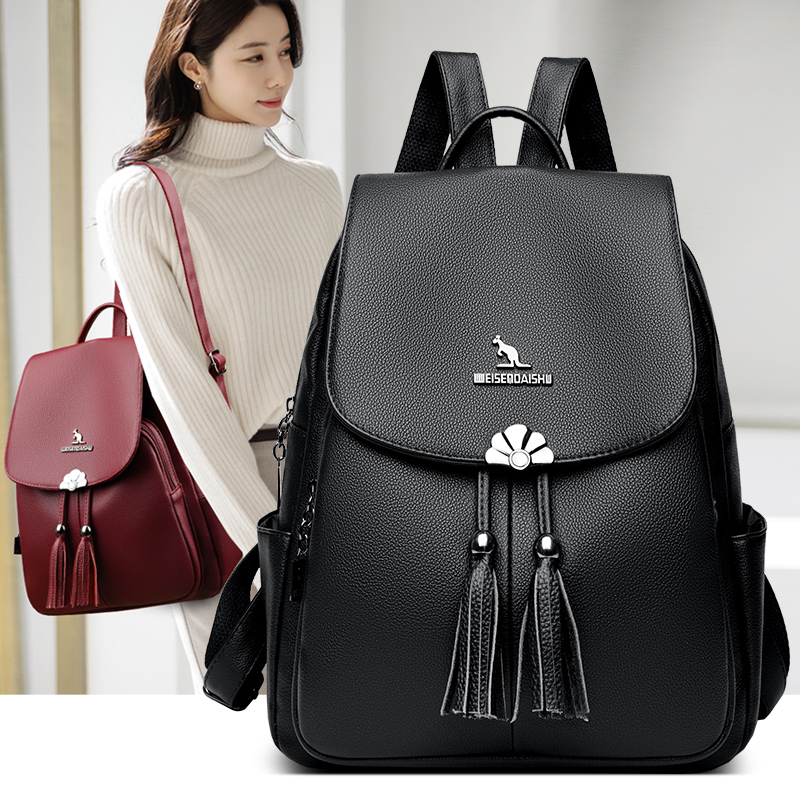 百搭双肩包女士2025新款韩版百搭潮背包包时尚流苏旅行休闲双肩包