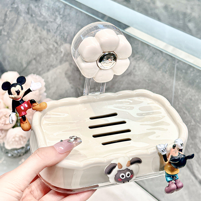 吸盘肥皂盒免打孔家用卫生间墙上沥水置物架双层香皂盒浴室带盖