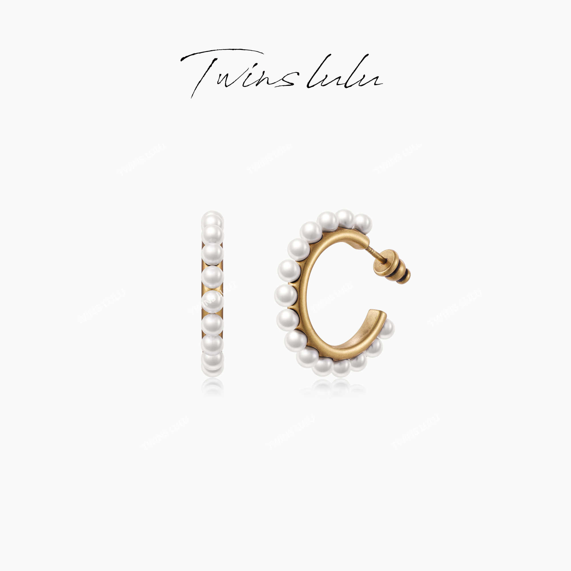 TWINS LULU镀K金轻奢小众复古做旧工艺C形珠珠耳环秋上新TSL2002