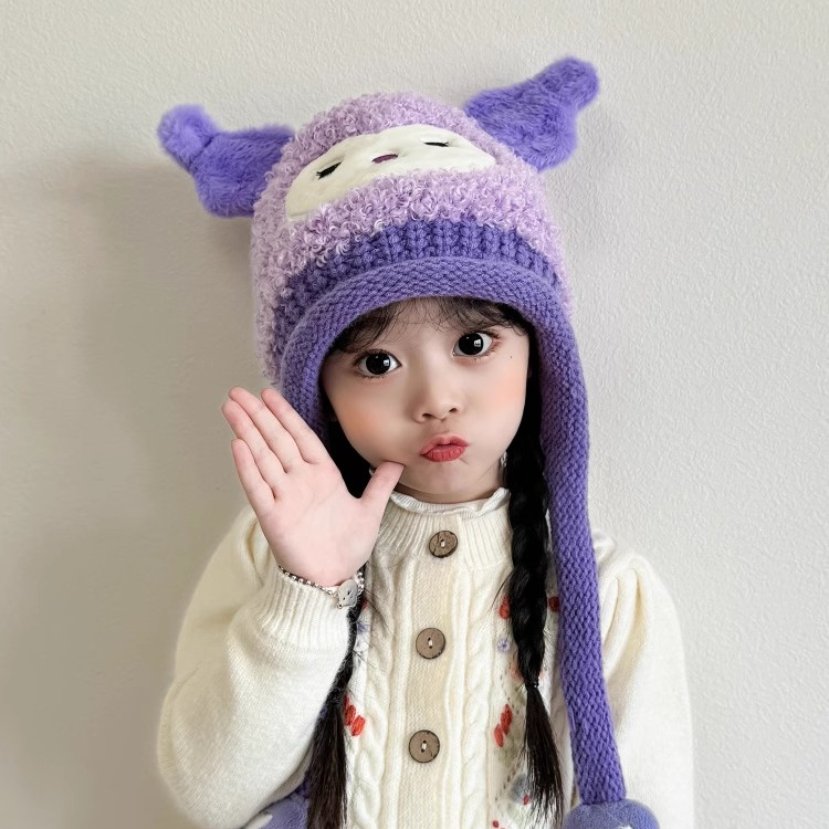 儿童护耳帽卡通可爱宝宝防风套头秋冬加厚加绒保暖男女童毛线帽cy