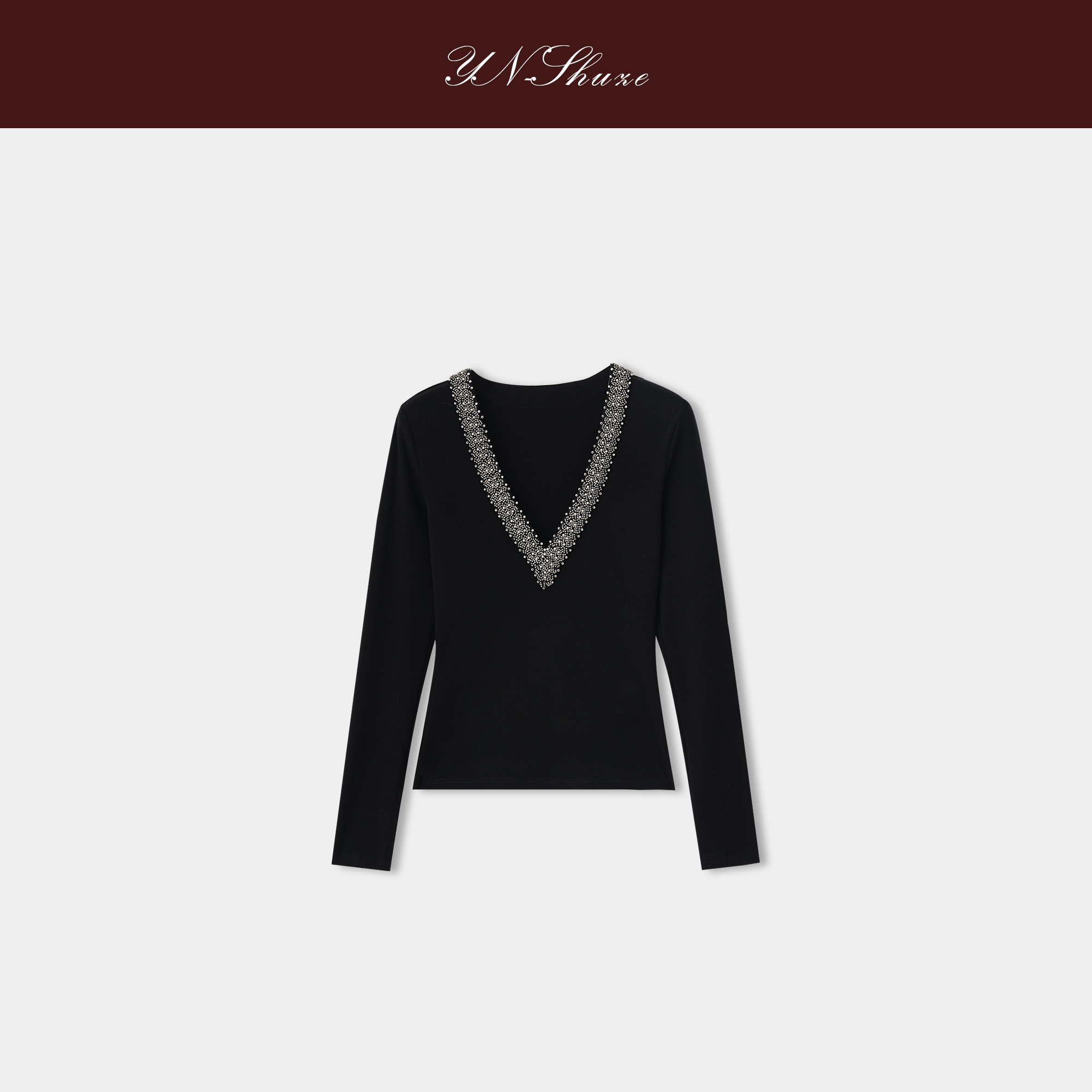 YN-SHUZE设计师冬季钉珠V领打底上衣SZ-YNC-2571017