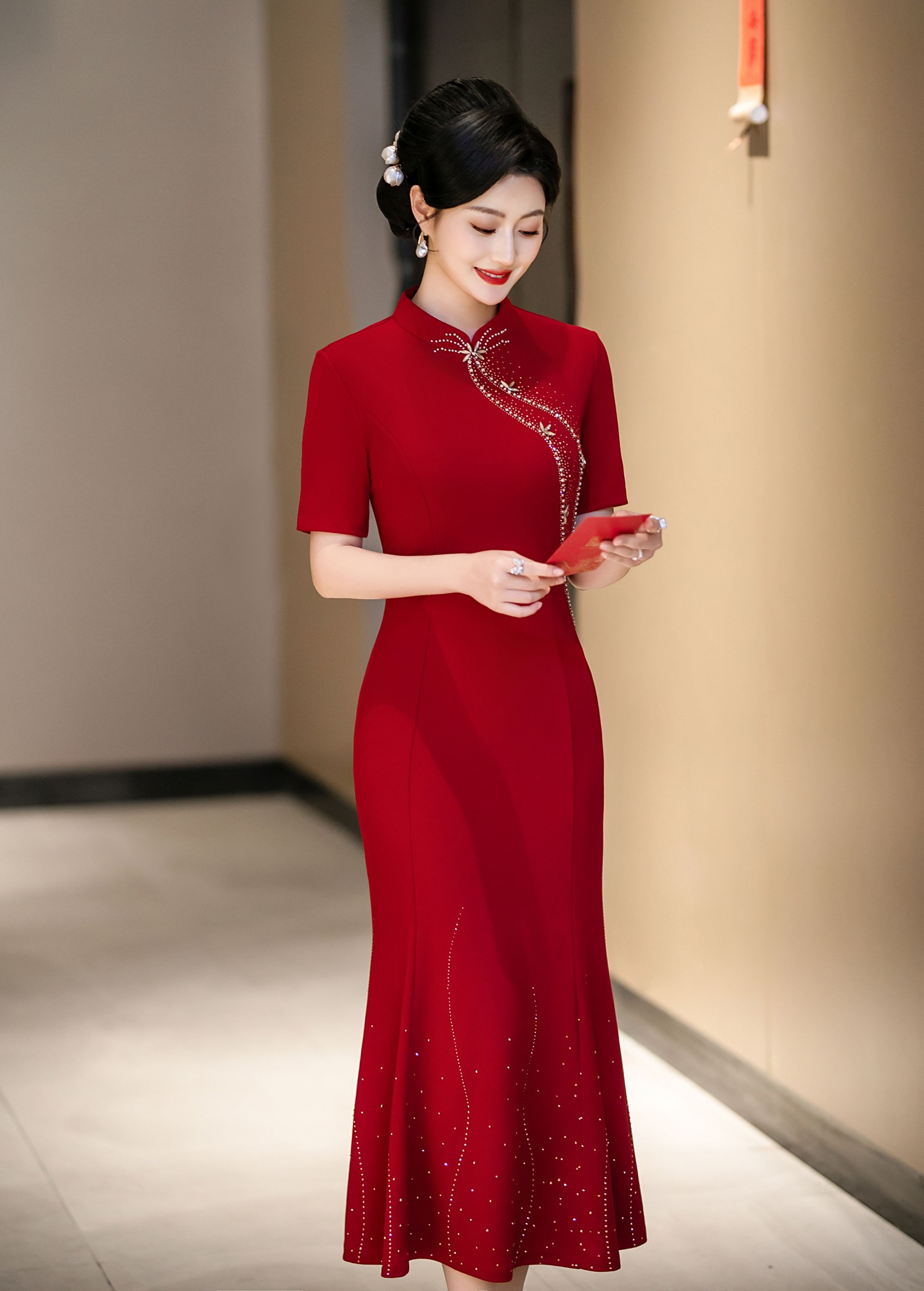 高端妈妈婚宴礼服显瘦年轻喜婆婆婚宴装五一结婚礼服小个子旗袍裙