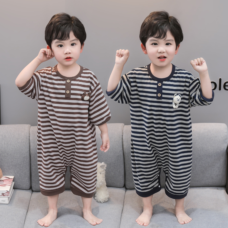 男童连体睡衣夏季薄款短袖儿童卡通男宝宝睡裙空调服防着凉家居服