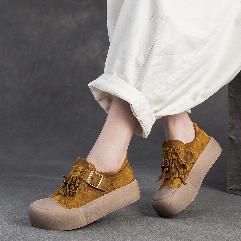 头层牛皮流苏单鞋女软底2025新款秋季百搭乐福鞋真皮懒人鞋时尚潮