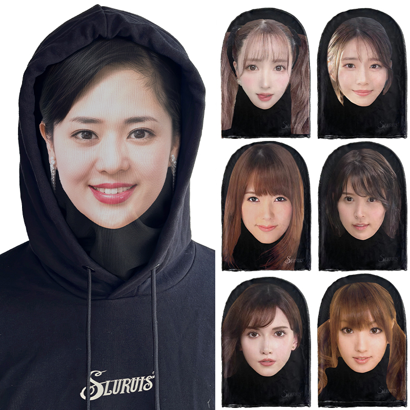 3D日本女星人脸恶搞头套装扮面罩cosplay搞笑网纱面具看得见外面