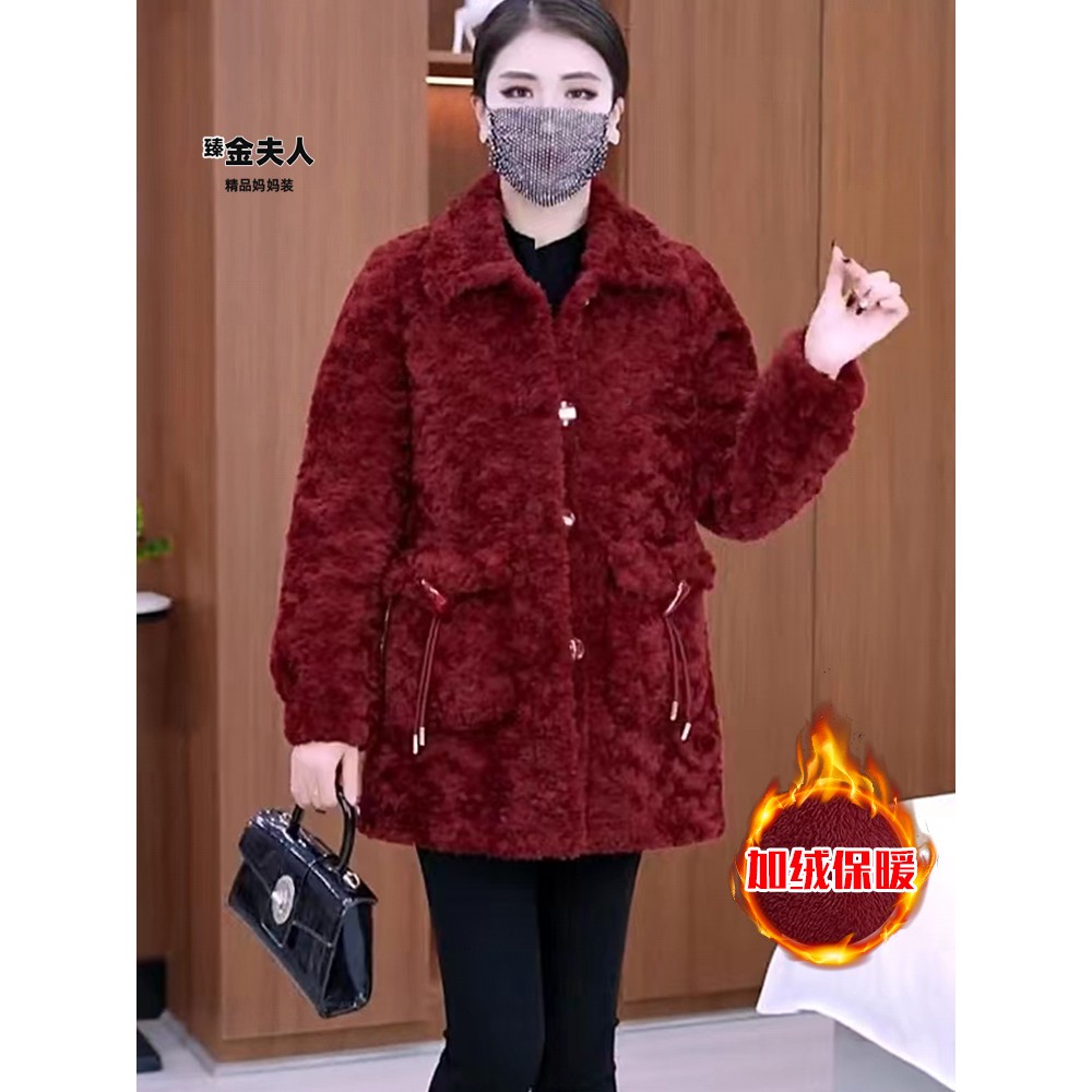 【万达撤柜】高级感妈妈装加绒加厚中长款外套保暖毛毛上衣冬装宽松