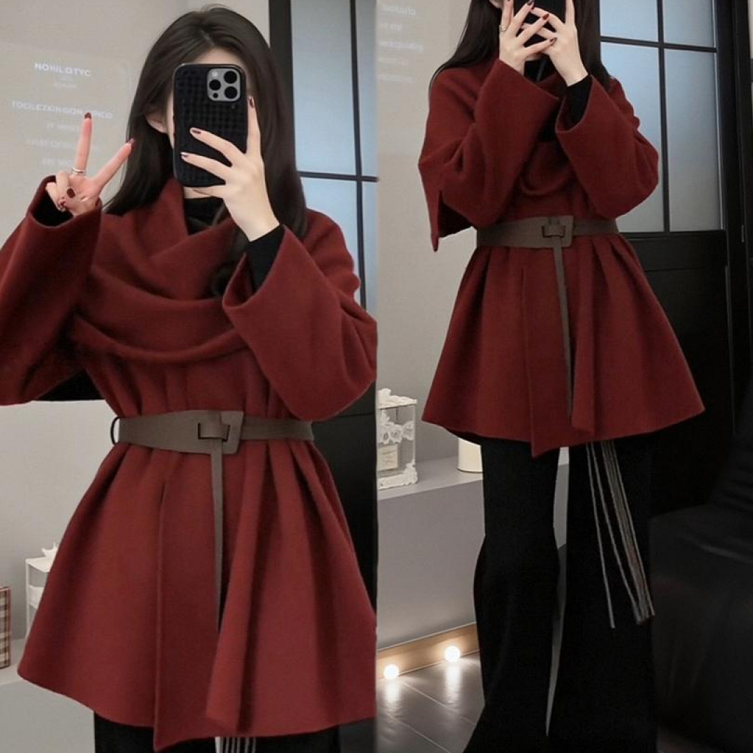 年终狂欢季chic毛衣斗篷加绒披肩外套的阔腿裤套装慵懒秋装一整套