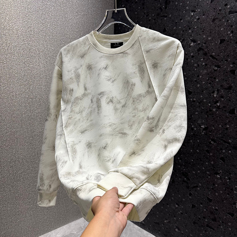 新款男士圆领高级感卫衣时尚百搭休闲潮流上衣扎染宽松简约打底衫