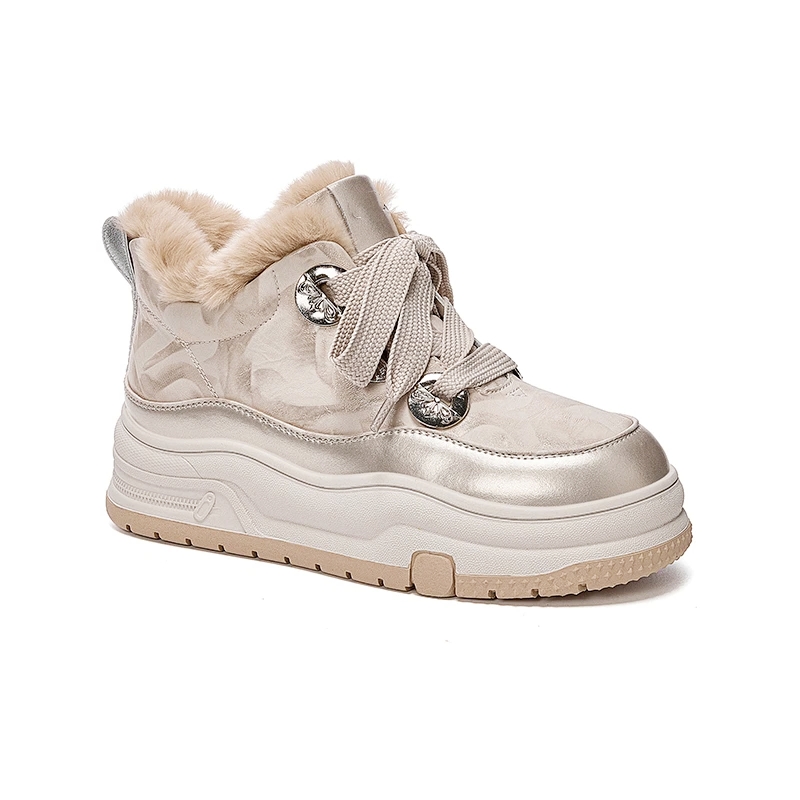 厚底5CM时尚高帮鞋女2025冬季新款加绒保暖百搭户外休闲大棉靴子