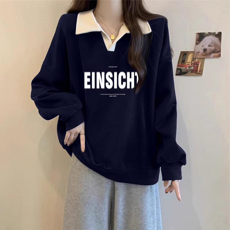 美式Polo领正肩套头爆款卫衣秋冬2025年新款女装加绒加厚上衣外套