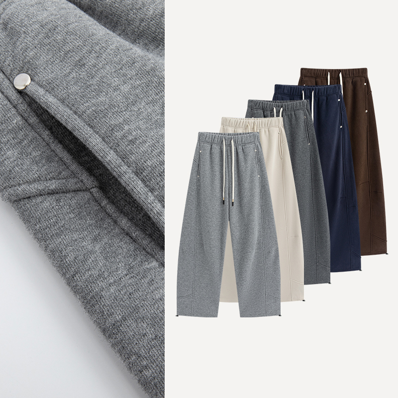 「铆钉解构卫裤」基础款拼接微弯刀直筒加厚绒百搭休闲运动裤
