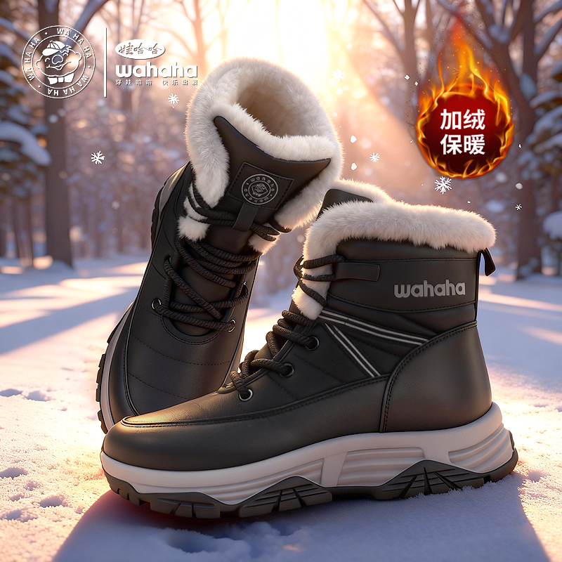 Wahaha/娃哈哈新款时尚男女同款雪地靴保暖鞋子潮流风防滑棉靴