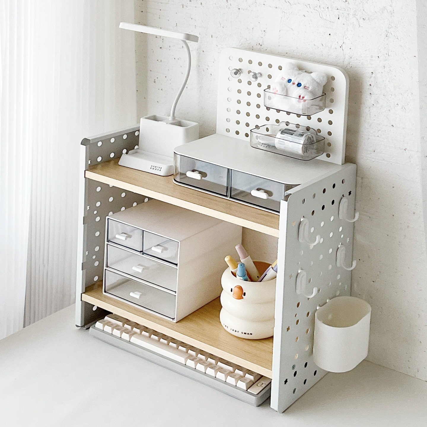 简约桌面收纳盒置物架少女风收纳分格款日式储物架子双层书架