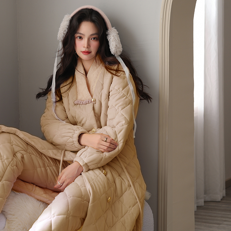 Sifuma/斯服玛《冰岛3.0》三层夹棉冬季上新加厚毛领睡衣家居服套装