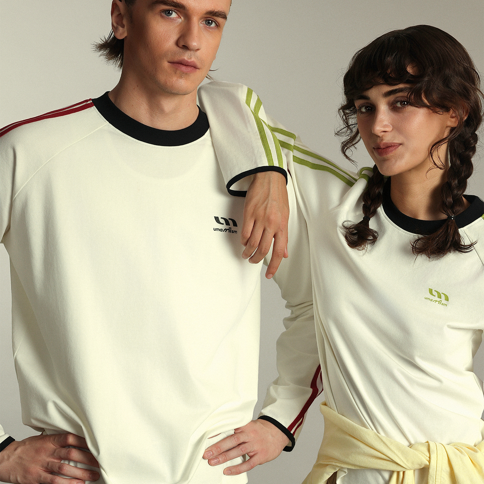 UMAMIISM 【好物季达人】有茂密声 复古条纹运动圆领打底长袖T恤