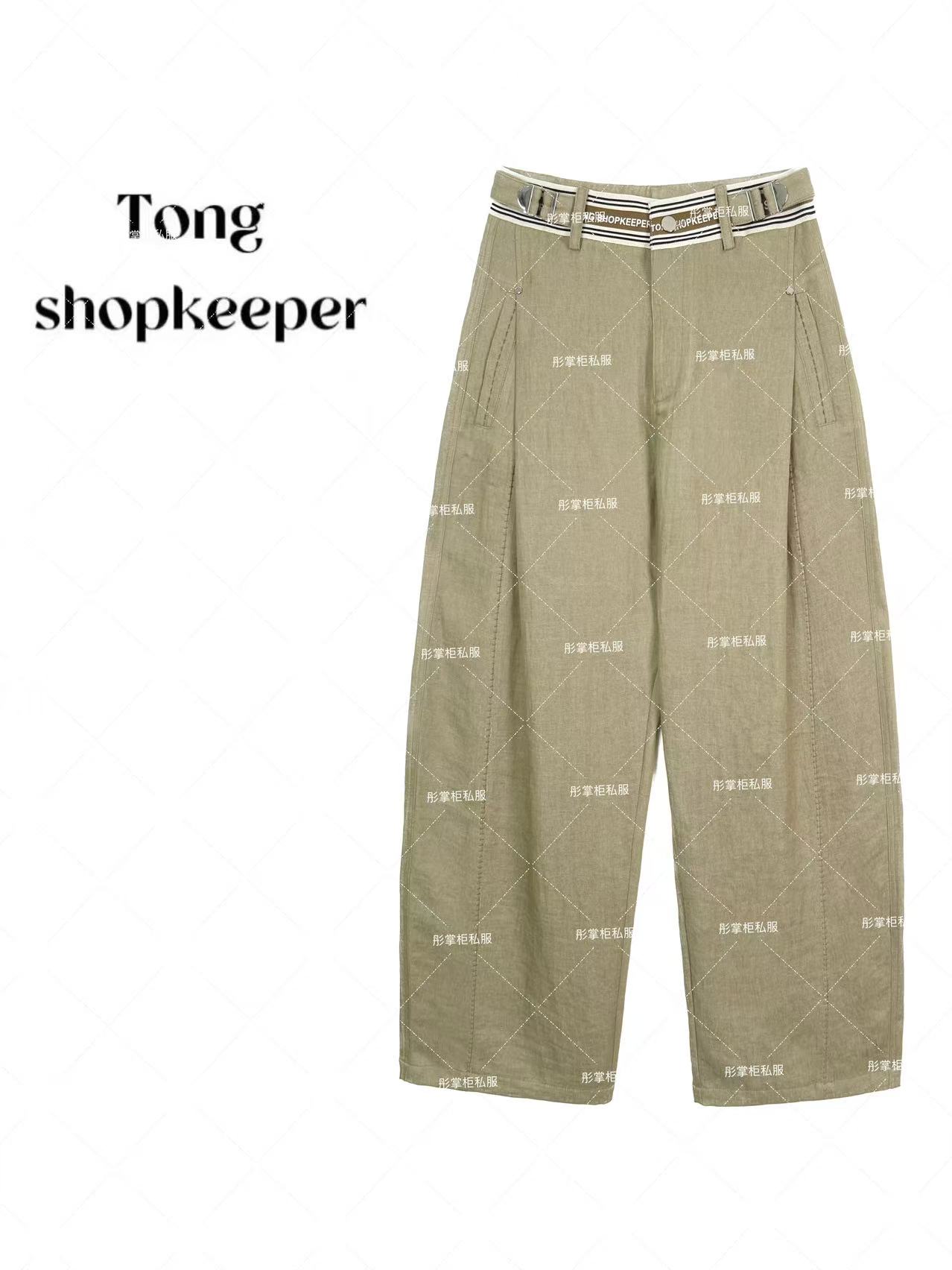 QJ/彤掌柜1682079 夏款2025凉感亚麻裤拼接腰头扣时尚老钱休闲裤