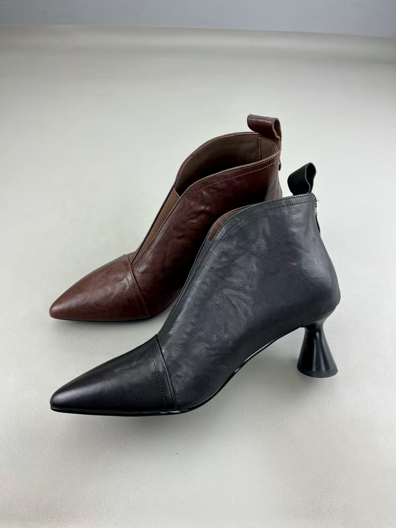 小麦成都女鞋]5公分软底高跟秋冬阔腿裤正宗软精致洋气小短靴